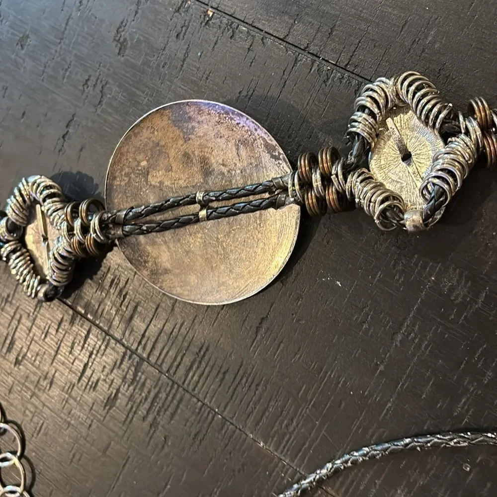 VINTAGE 80S METAL DISC WOVEN ROPE WAIST BELT Distressed Western Boho​